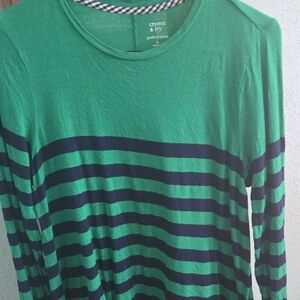 Crown & Ivy Green and Navy Striped Long Sleeve Tee